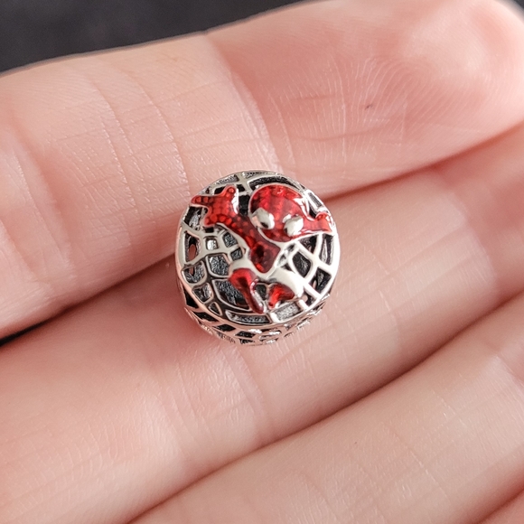 Spiderman charm, Red on silver with web design accents, New, a great gift idea - Picture 2 of 4